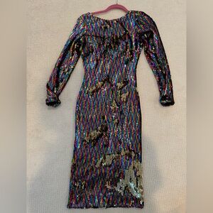 Dress the Population Rainbow/Gold Midi Dress